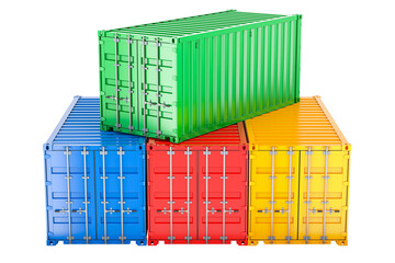 Fototapeta premium Cargo Containers, 3D rendering isolated on transparent background