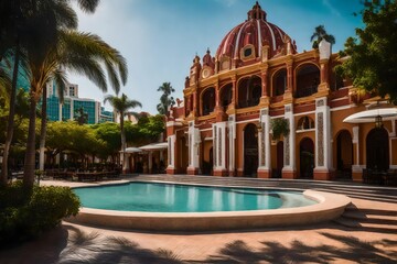 Fototapeta na wymiar fountain and pool in the park, Ar Deco Plaza at Parque Mexico stock photo-