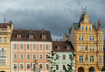 Elementi architettonici della Piazza quadrata di Přemysl Otakar II, České Budějovice, Boemia, Cechia