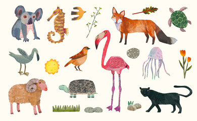 Animal wildlife watercolor vector illustration.