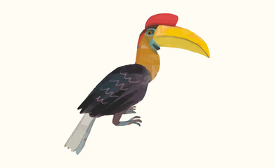 Hornbill, Animal wildlife watercolor vector illustration.