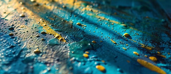 A blue and yellow painting with dripping paint Generative AI