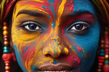 A young black woman with colorful paint in her face