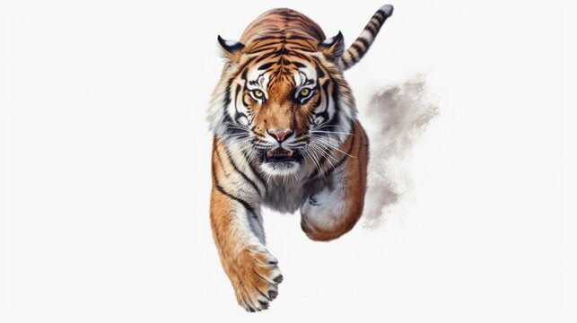 Wild animal tiger photo realistic on transparent white background.Generative AI