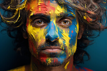 A man with colorful paint in his face