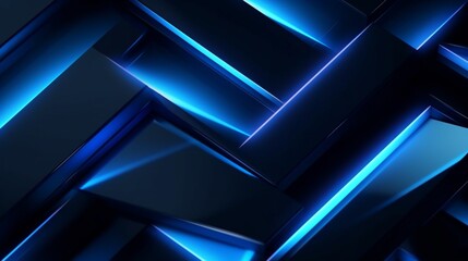 Blue abstract background with blue glowing geometric.Generative AI - obrazy, fototapety, plakaty
