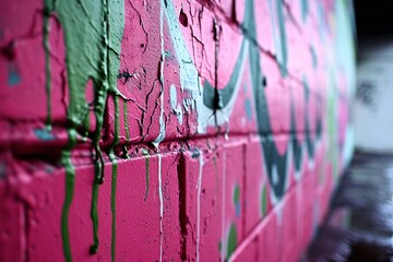 Pink Wall with Graffiti and Paint Stains Generative AI