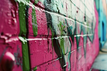 Pink Graffiti Wall with Green Paint Generative AI