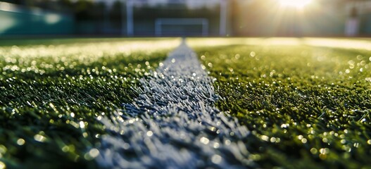 Soccer Field with White Lines and Sunlight Generative AI - obrazy, fototapety, plakaty