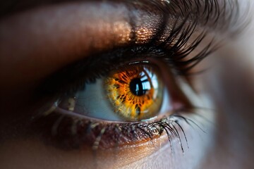 A close-up of a person's eye with a yellow iris Generative AI