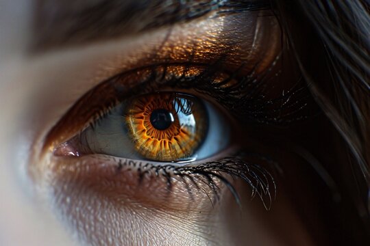A close-up of a person's eye with a yellow iris Generative AI