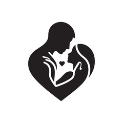 Silhouette of Valentine's Love: Romantic Couple in Endearing Embrace - Black vector valentine day Silhouette, Valentine stock vector
