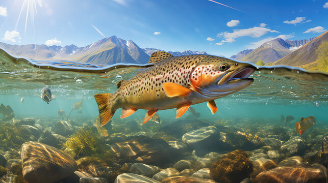 Trout Fish in underwater  photography 