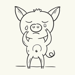 Pig is crying. Hand drawn vector illustration.