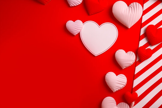 Crimson Elegance: Red and White Paper Composition with Hearts and Stripes Creates a Whimsical Tapestry