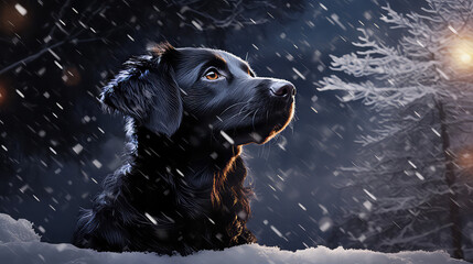A Photo of black labrador retriever in snow background