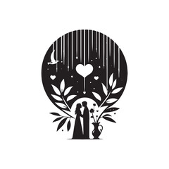 Affectionate Valentine Silhouette: Loving Embrace, Romantic Shadows, Ephemeral Love - Black vector Valentine Day Silhouette, Valentine Stock Vector
