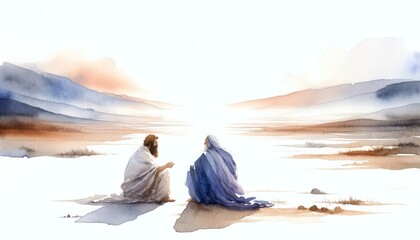 Bargaining with God. Old Testament. Watercolor Biblical Illustration - obrazy, fototapety, plakaty