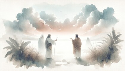 Bargaining with God. Old Testament. Watercolor Biblical Illustration - obrazy, fototapety, plakaty