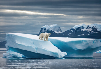 Un ours polaire sur un bloc de glace au pôle nord - Generative AI