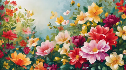  flower element for design. Color flowers pattern background.  AI generated image. AI generated image