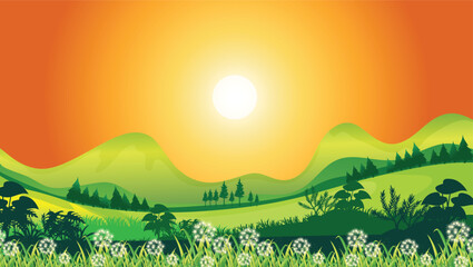 Obraz premium Breathtaking panorama of morning wild nature high in mountains vector illustration