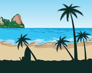 Fototapeta na wymiar Summer vacation party on beach, people having fun, active leisure vector illustration