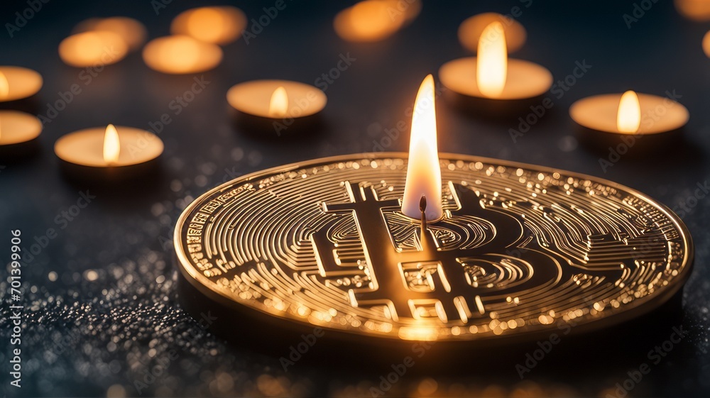 Fototapete Digital Bitcoin Currency is a new form of currency that uses blockchain technology. It is digital and makes cash transactions fast and secure.