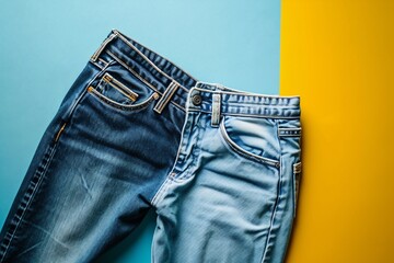 Blue Jeans on a Blue and Yellow Background Generative AI
