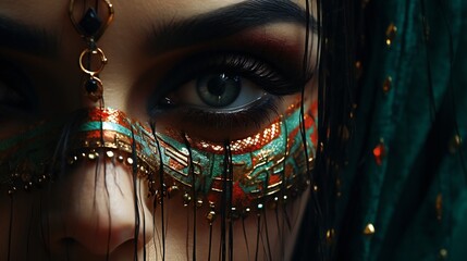 A woman's strength reflected in her eyes, marred by the scars of domestic violence - obrazy, fototapety, plakaty