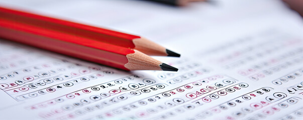 Pencil with blanket answer sheets. wide banner. Pencil for mark important days