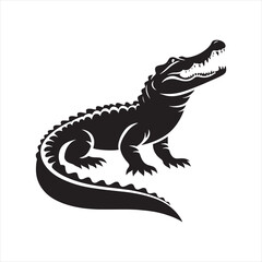 Black Vector Crocodile Silhouette: Sinister Reptile Intruder in Detailed Shadow Form - Reptile Stock Vector
