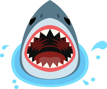 vector cartoon of aggressive shark in sea