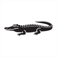 Black Vector Crocodile Silhouette: Terrifying Alligator Presence in Detailed Shadow - Reptile Stock Vector
