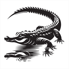 Crocodile Silhouette: Menacing Water Beast in Bold Black Vector - Reptile Stock Vector
