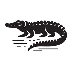 Silhouette of Crocodile: Terrifying Nile Predator in Striking Black Vector - Reptile Stock Vector
