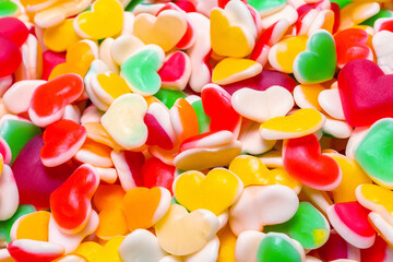 Juicy colorful jelly sweets. Gummy candies. Hearts.