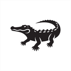 Fototapeta premium Black Vector Crocodile Silhouette: Menacing Reptilian Profile in Defined Shadow - Reptile Stock Vector 