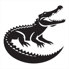 Crocodile Silhouette: Fearsome Swamp Dweller in Black Vector Definition - Reptile Stock Vector
