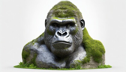 Fototapeta na wymiar head of a gorilla stone mossy statue