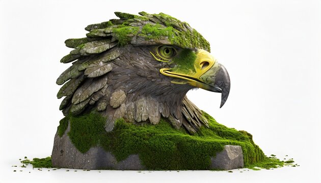 head of a eagle stone mossy statue