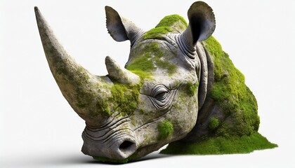 head of a rhino stone mossy statue