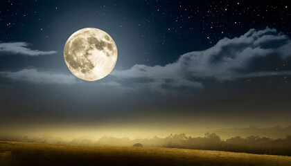 Naklejka na ściany i meble Night sky with stars and full moon. 3d rendering illustration