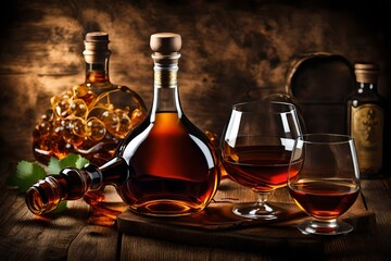 Obraz na płótnie Canvas bottle and glass of brandy