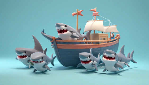 sharks on boat, sharks doing party