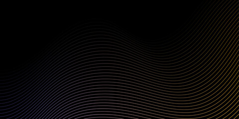 Abstract background with waves for banner. Medium banner size. Vector background with lines. Element for design isolated on black. Black and colorful