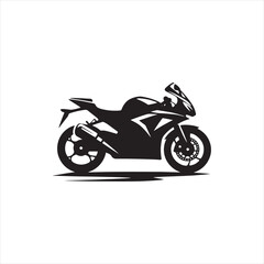 Sunset Cruise: Biker's Silhouette on Twilight Ride - Black Vector Bike Silhouette, Motorbike Stock Vector

