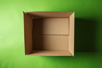 Empty Cardboard Box on Green Background Generative AI