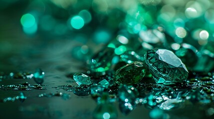A close-up of a pile of green glass shards Generative AI - obrazy, fototapety, plakaty