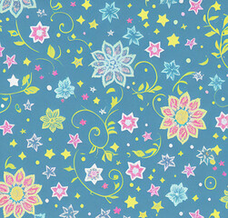 Fototapeta premium Colorful floral pattern, template design, wallpaper with flowers, vintage backdrop 
